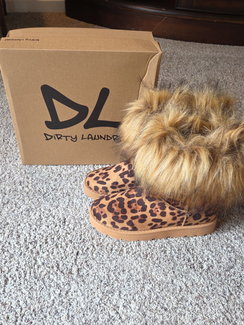 Dirty Laundry Leopard Faux-Fur Cuff Ankle Boots in Tan and Brown